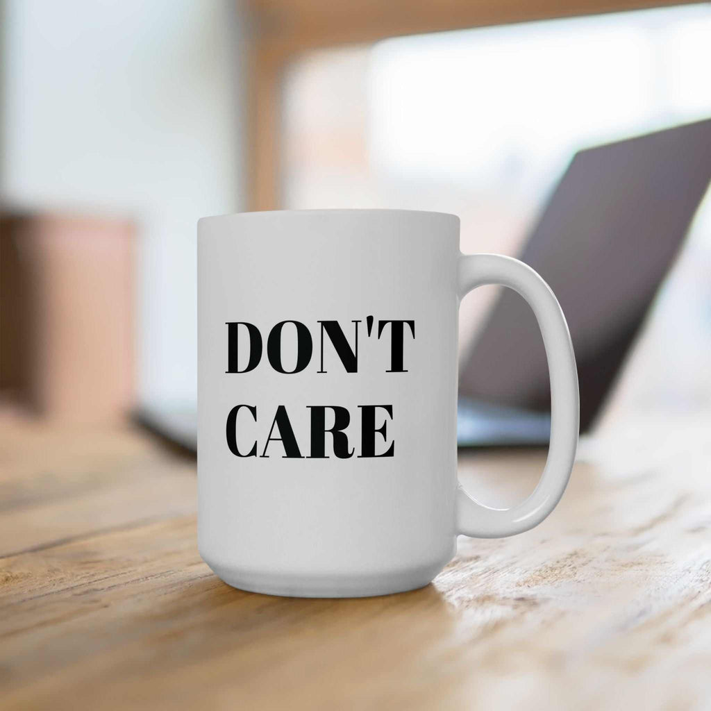 custom mugs DON'T CARE MugMinimalist design, maximum attitude. Product features- Glossy ceramic with a shiny finish for aesthetic appeal.- Vibrant colors brought to life using advanced printiNOPE SUPPLY