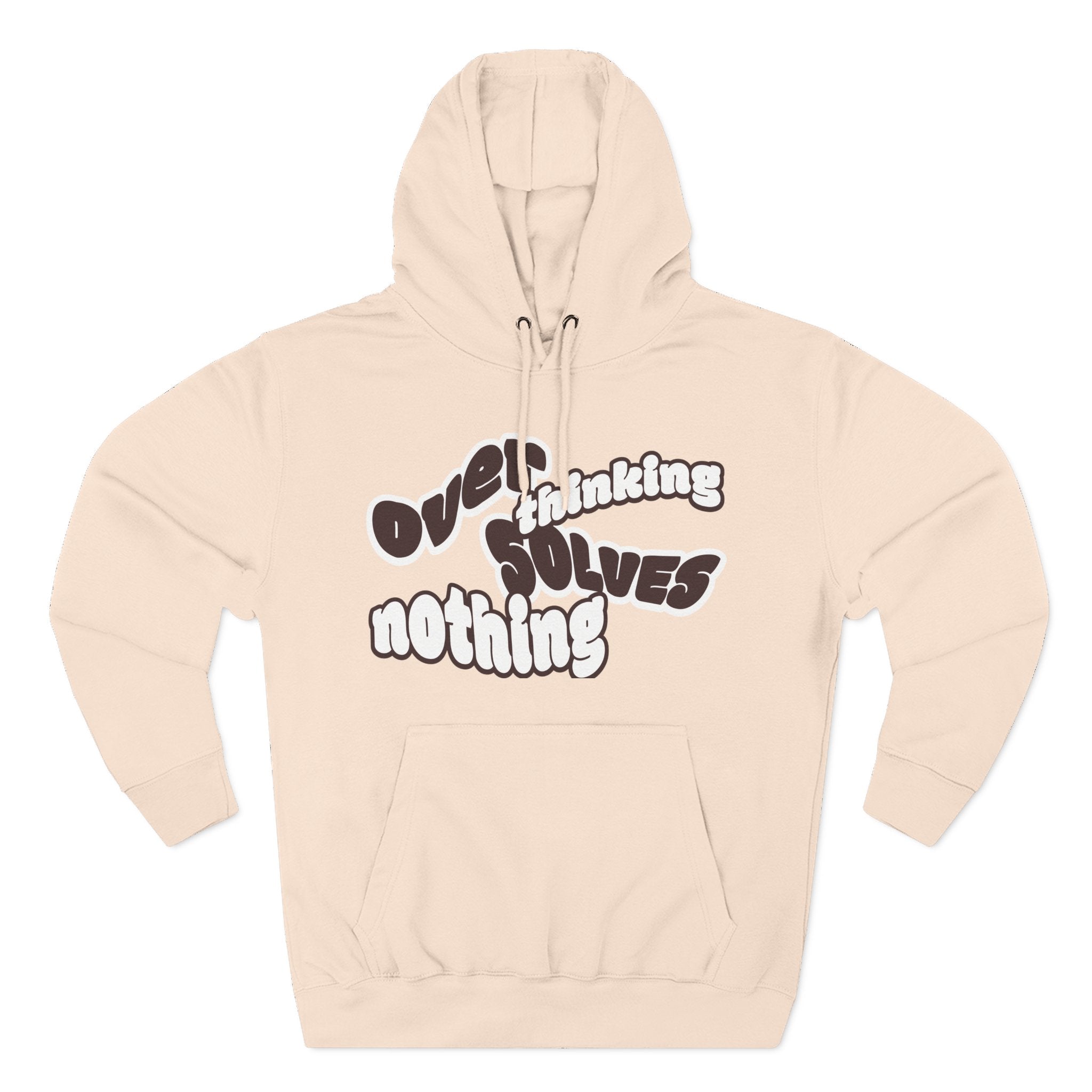 Hoodie — "Overthinking Solves Nothing" Retro Bubble Letter Fleece Hoodie