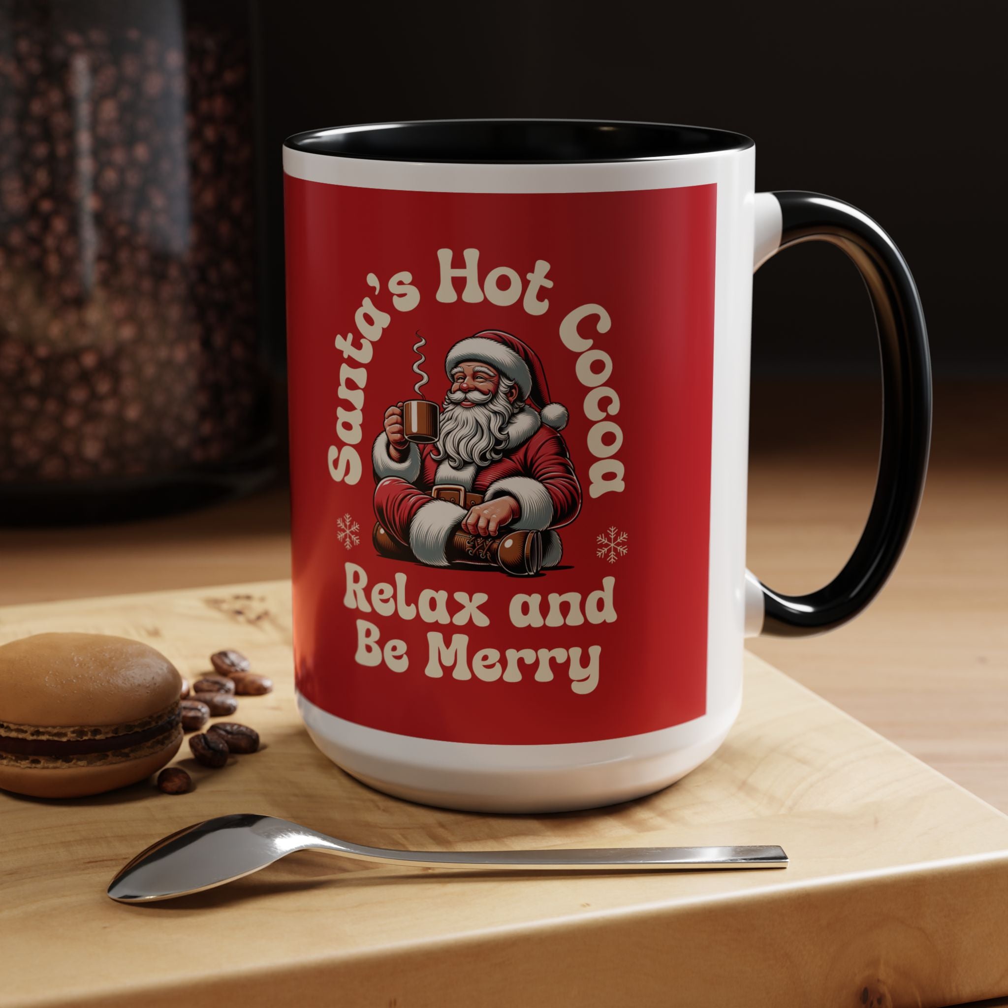 Santa Hot Cocoa Accent Coffee Mug — "Santa's Hot Cocoa Relax and Be Merry" Holiday Mug (11/15oz)