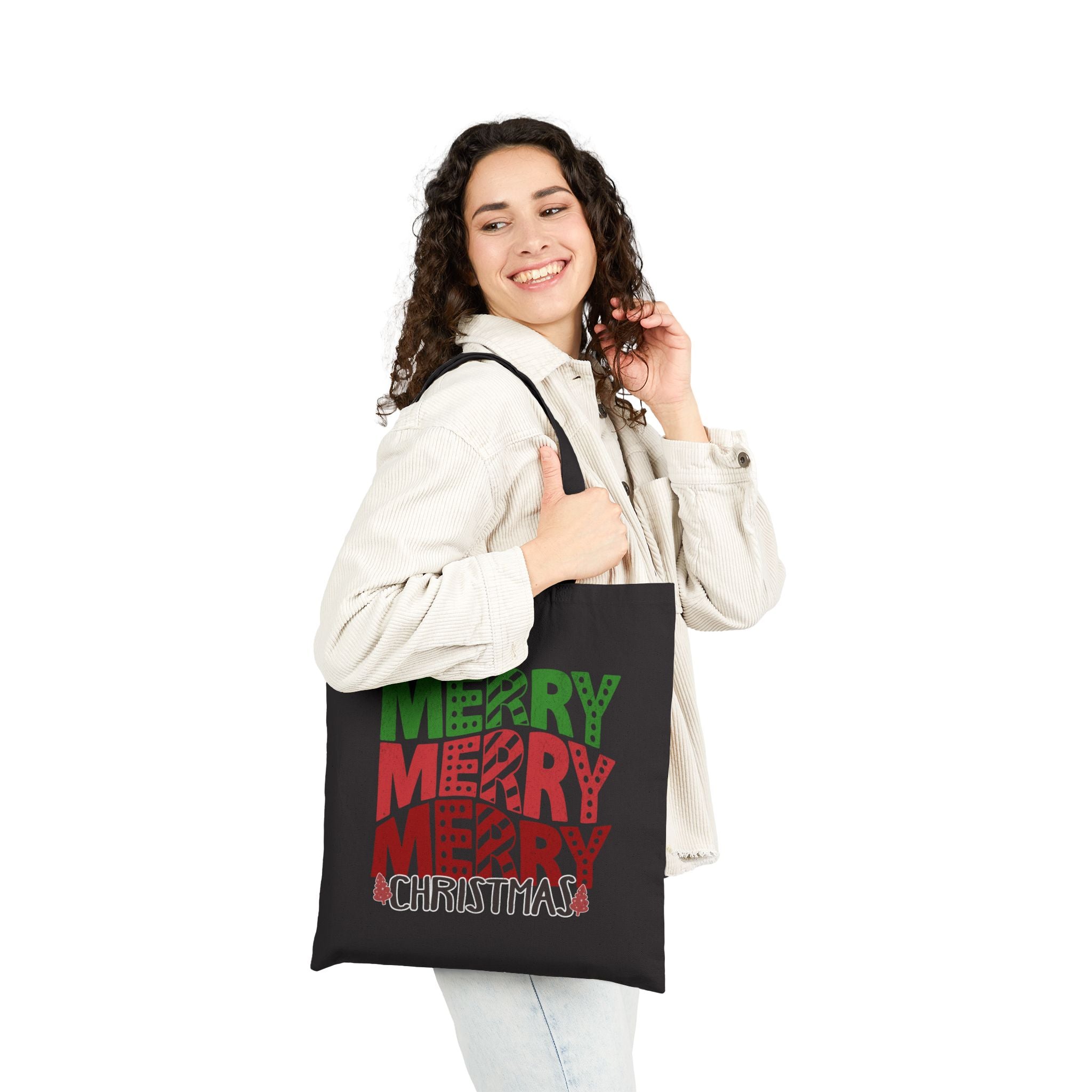 Merry Merry Merry Christmas Tote Bag — Festive Holiday Cotton Canvas Shopper