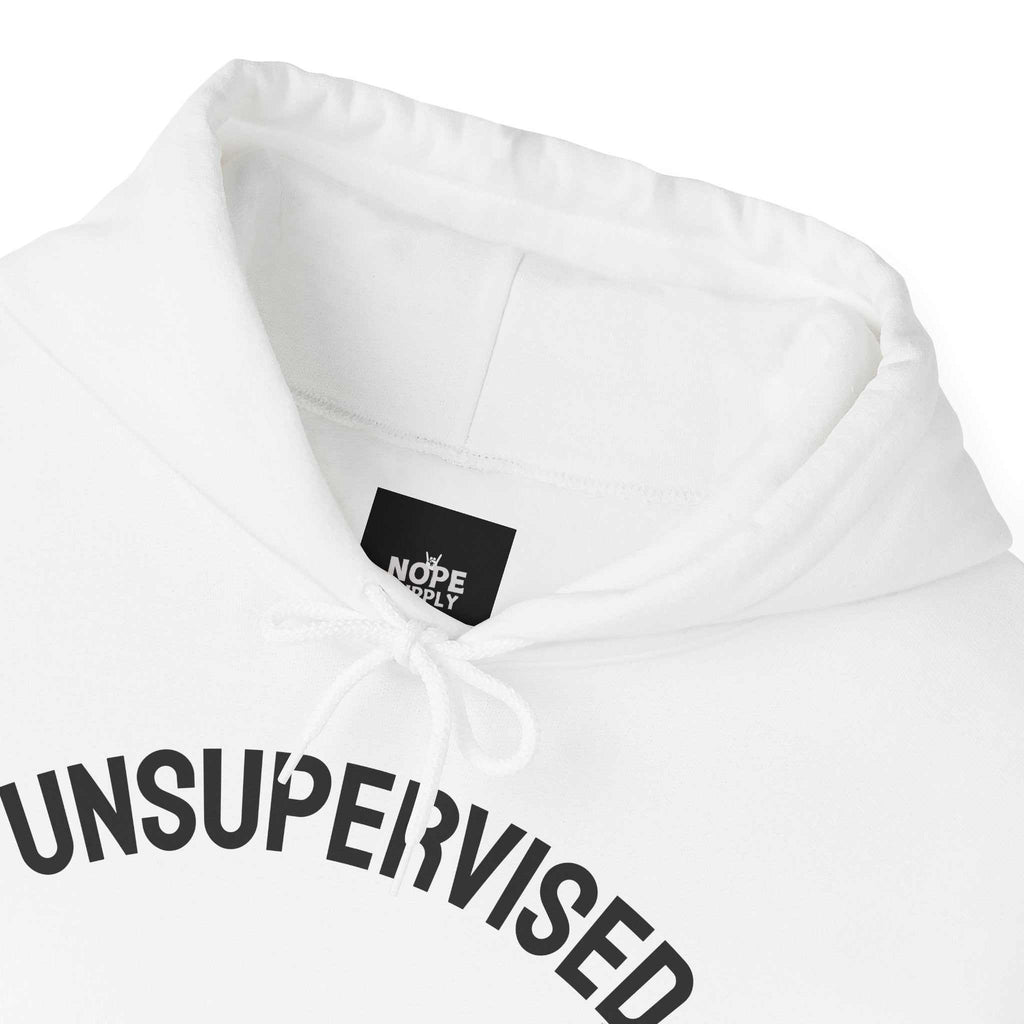  hoodies for men and women UNSUPERVISED HoodieComfy, oversized, zero rules. No supervision requiered. Product features- 50% cotton, 50% polyester for a strong and smooth fabric- Adjustable hood with drawstringNOPE SUPPLY