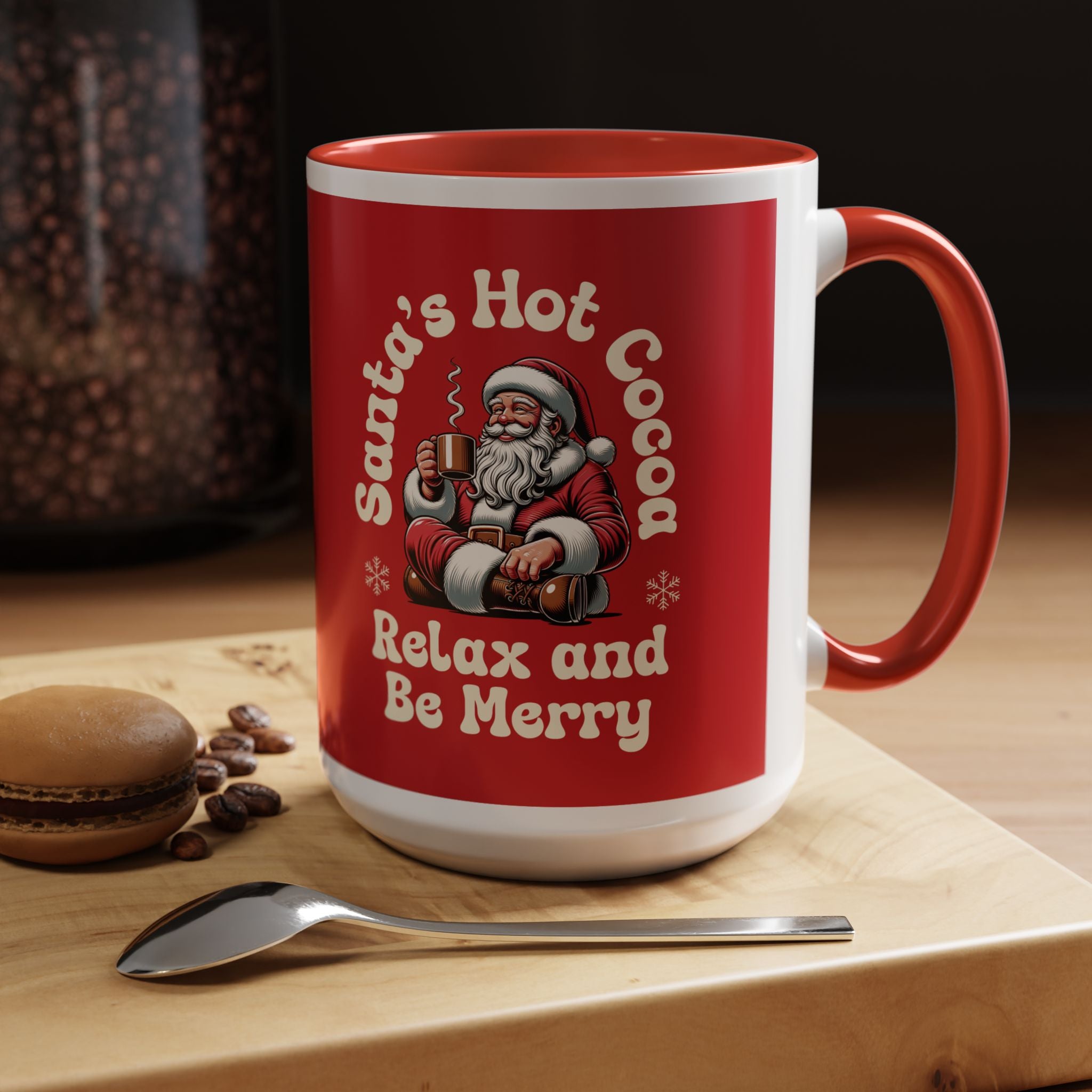 Santa Hot Cocoa Accent Coffee Mug — "Santa's Hot Cocoa Relax and Be Merry" Holiday Mug (11/15oz)