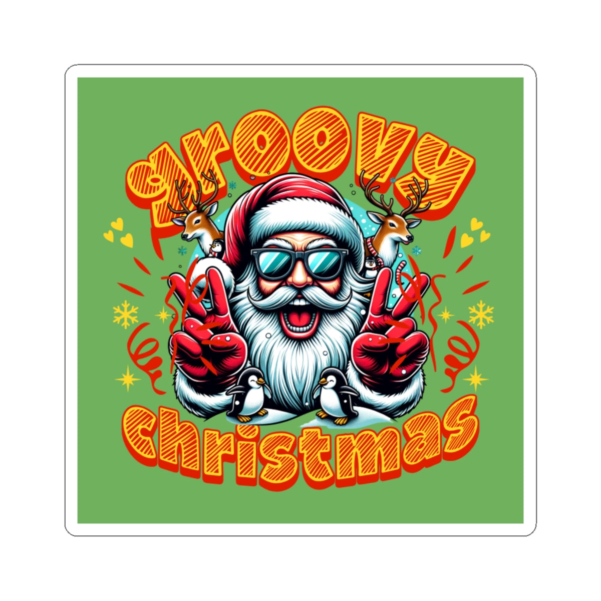 Groovy Christmas Sticker — Retro Santa Peace Sign Holiday Decal