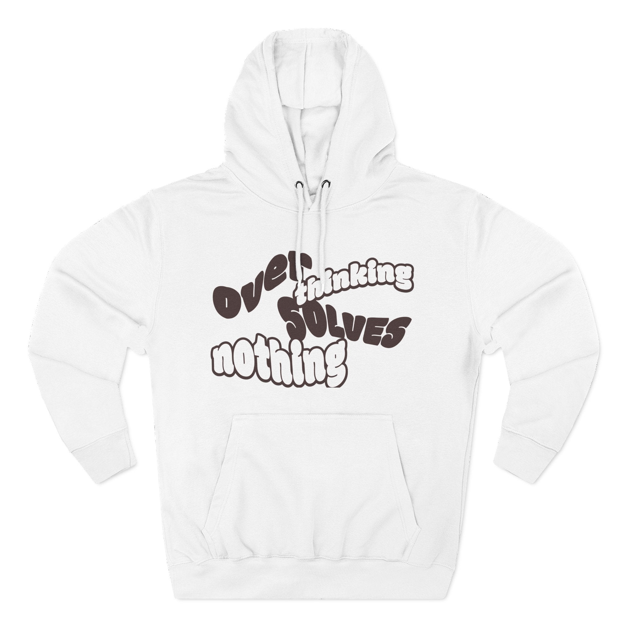Hoodie — "Overthinking Solves Nothing" Retro Bubble Letter Fleece Hoodie
