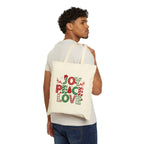 Christmas Joy, Peace & Love Tote Bag — Holiday Canvas Gift Tote