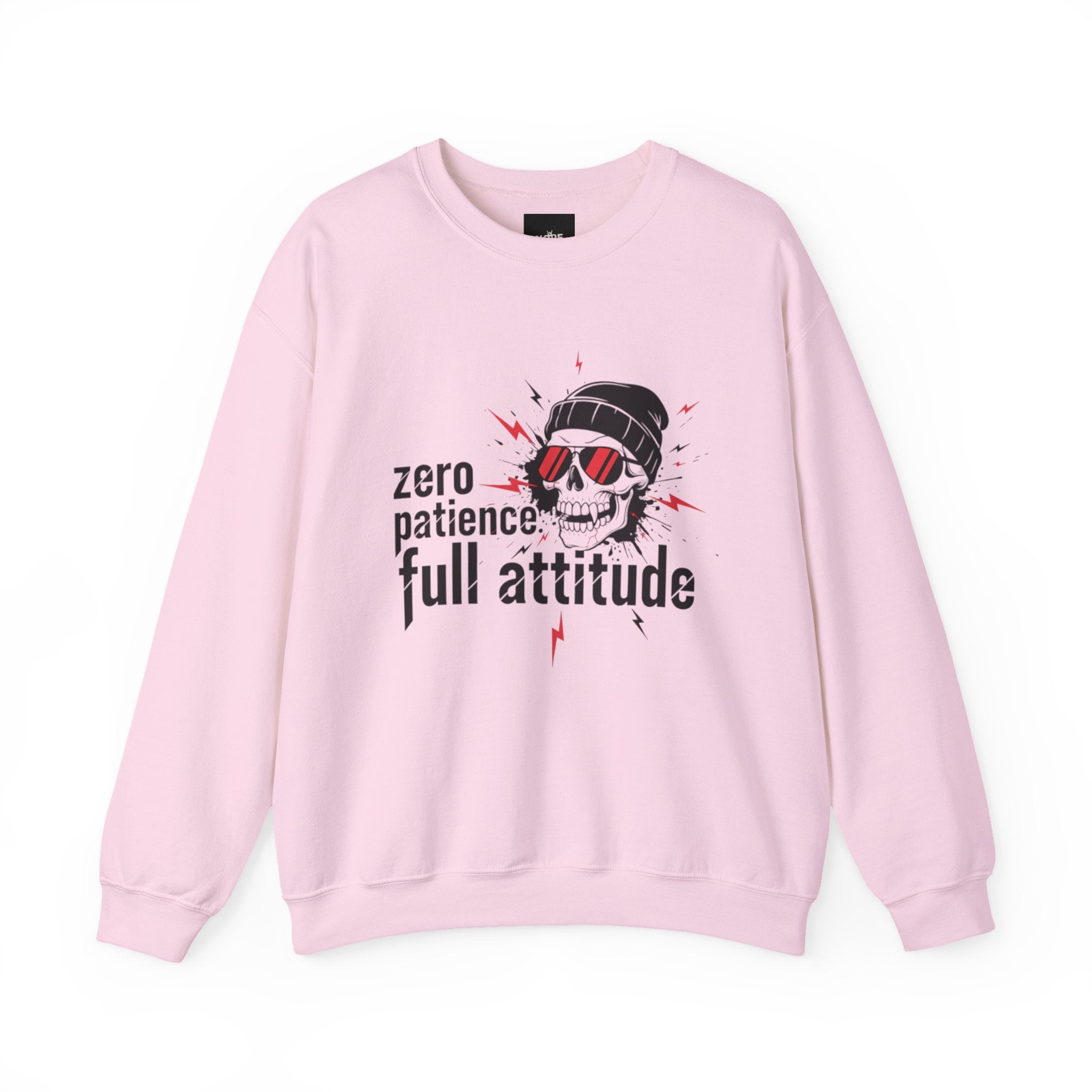 Crewneck Sweatshirt — "Zero Patience, Full Attitude" Skull Graphic