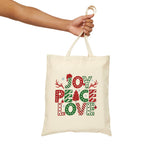 Christmas Joy, Peace & Love Tote Bag — Holiday Canvas Gift Tote