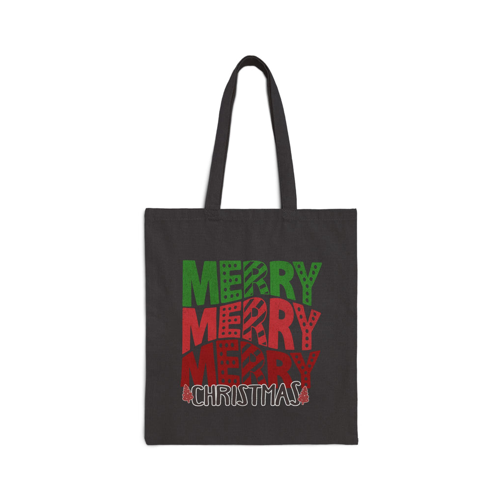 Merry Merry Merry Christmas Tote Bag — Festive Holiday Cotton Canvas Shopper