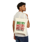 Merry Merry Merry Christmas Tote Bag — Festive Holiday Cotton Canvas Shopper