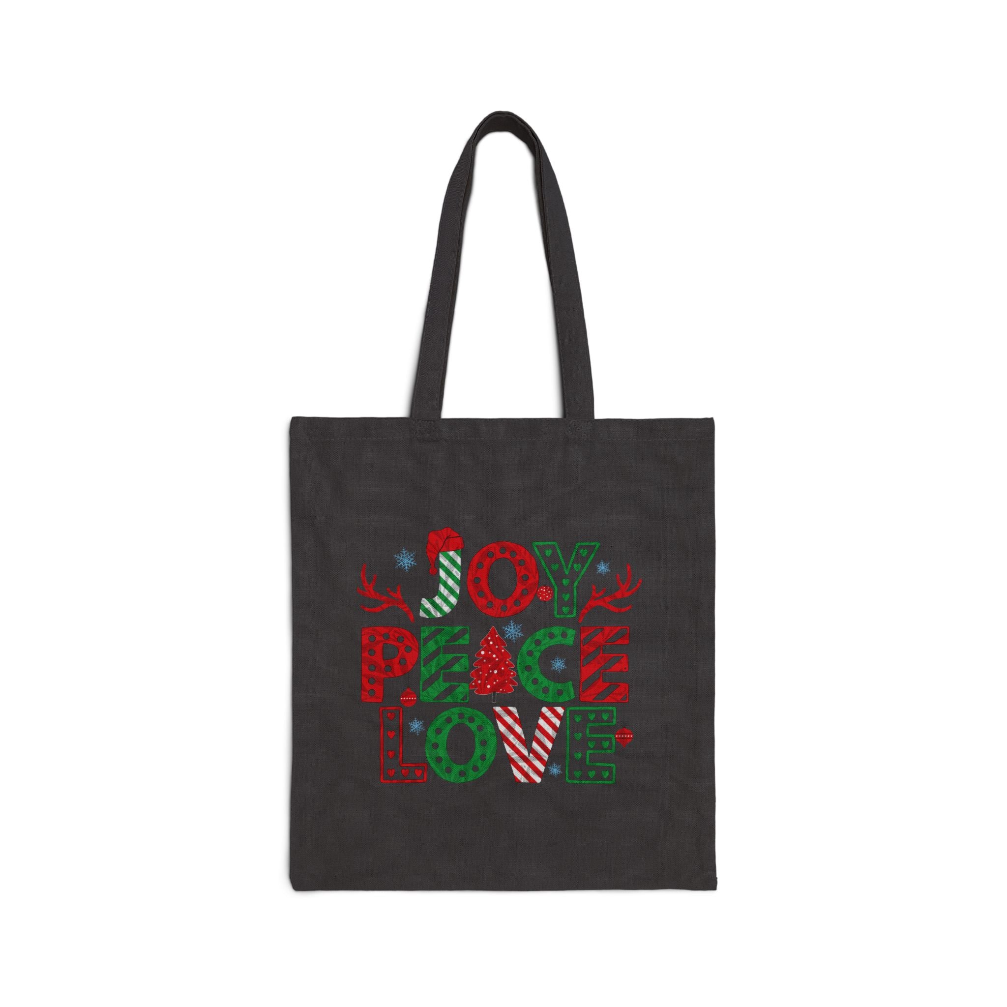 Christmas Joy, Peace & Love Tote Bag — Holiday Canvas Gift Tote