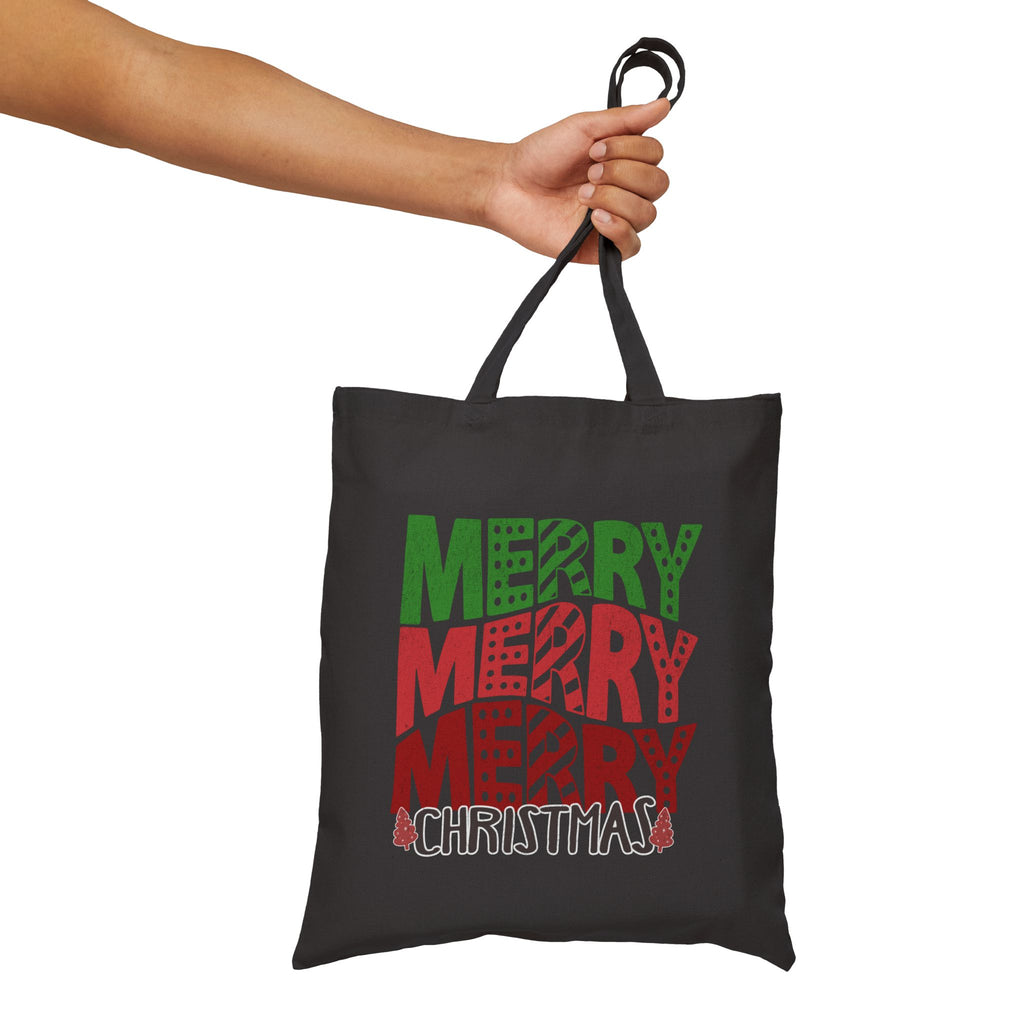 Merry Merry Merry Christmas Tote Bag — Festive Holiday Cotton Canvas Shopper