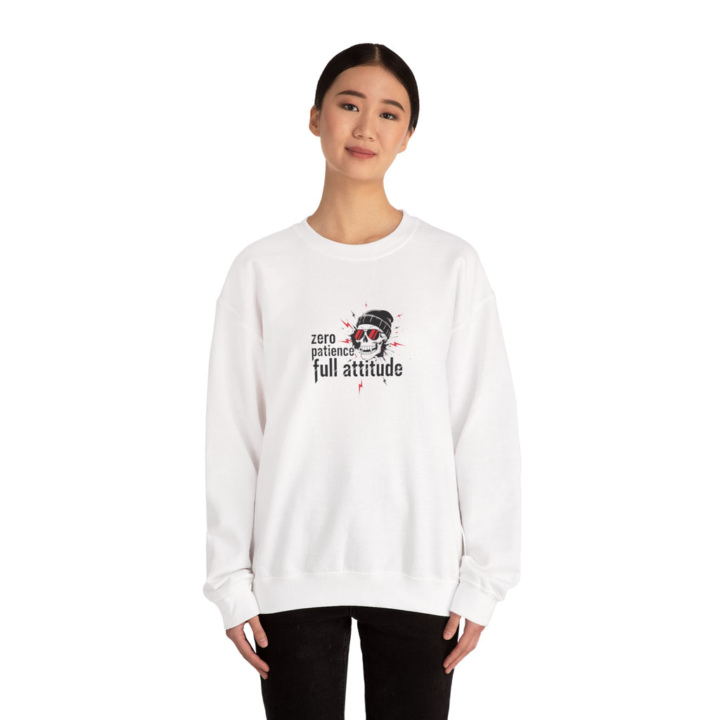 Crewneck Sweatshirt — "Zero Patience, Full Attitude" Skull Graphic
