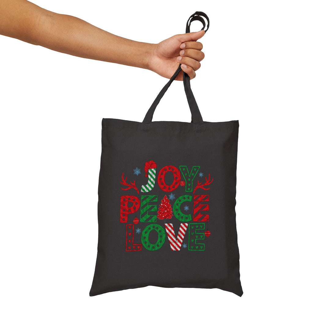 Christmas Joy, Peace & Love Tote Bag — Holiday Canvas Gift Tote