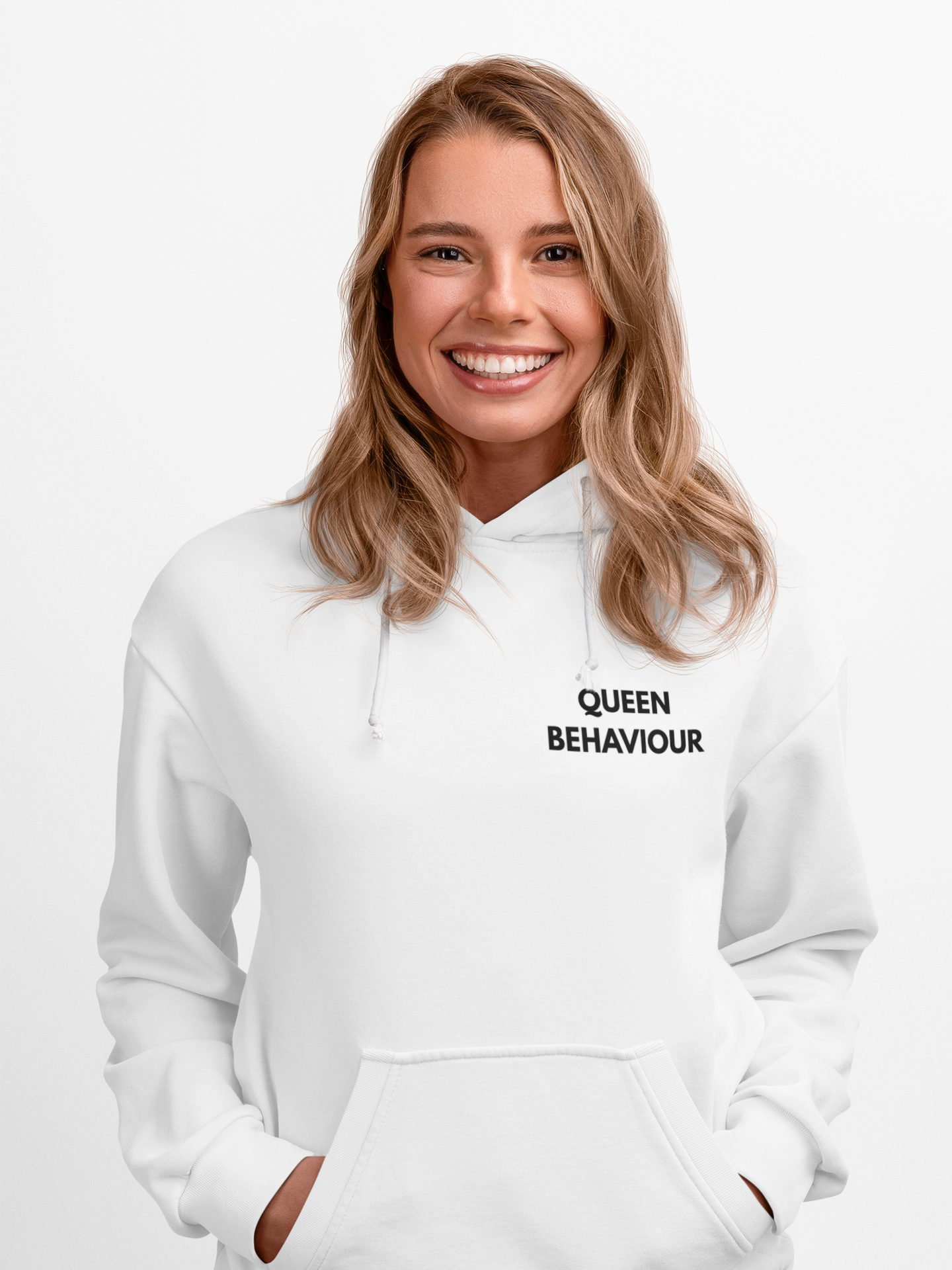 Custom Hoodies ''Queen Behaviour'' Quote - Minimal Text Chest Print, Casual Streetwear