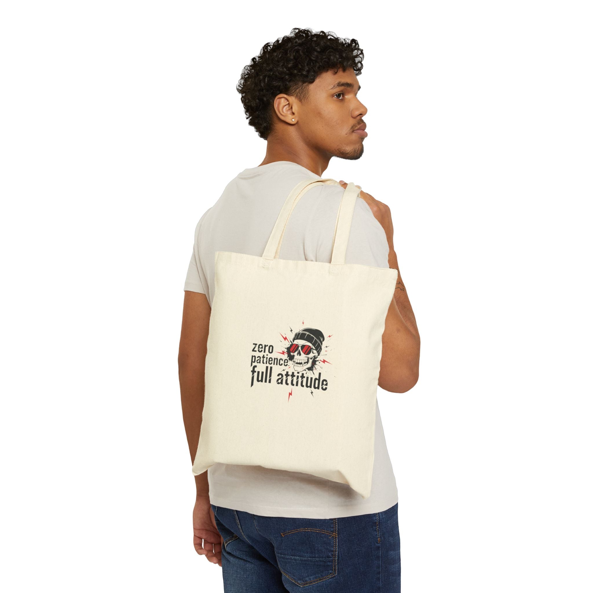 Tote Bag — "Zero Patience, Full Attitude" Skull Canvas Tote