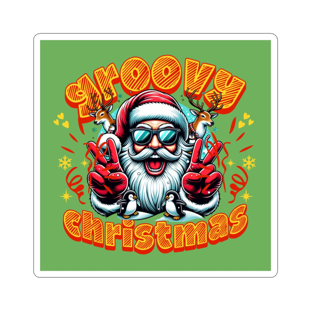 Groovy Christmas Sticker — Retro Santa Peace Sign Holiday Decal