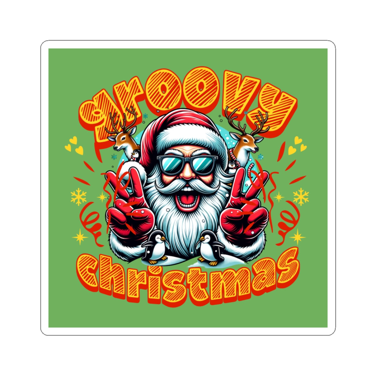 Groovy Christmas Sticker — Retro Santa Peace Sign Holiday Decal