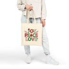 Christmas Joy, Peace & Love Tote Bag — Holiday Canvas Gift Tote