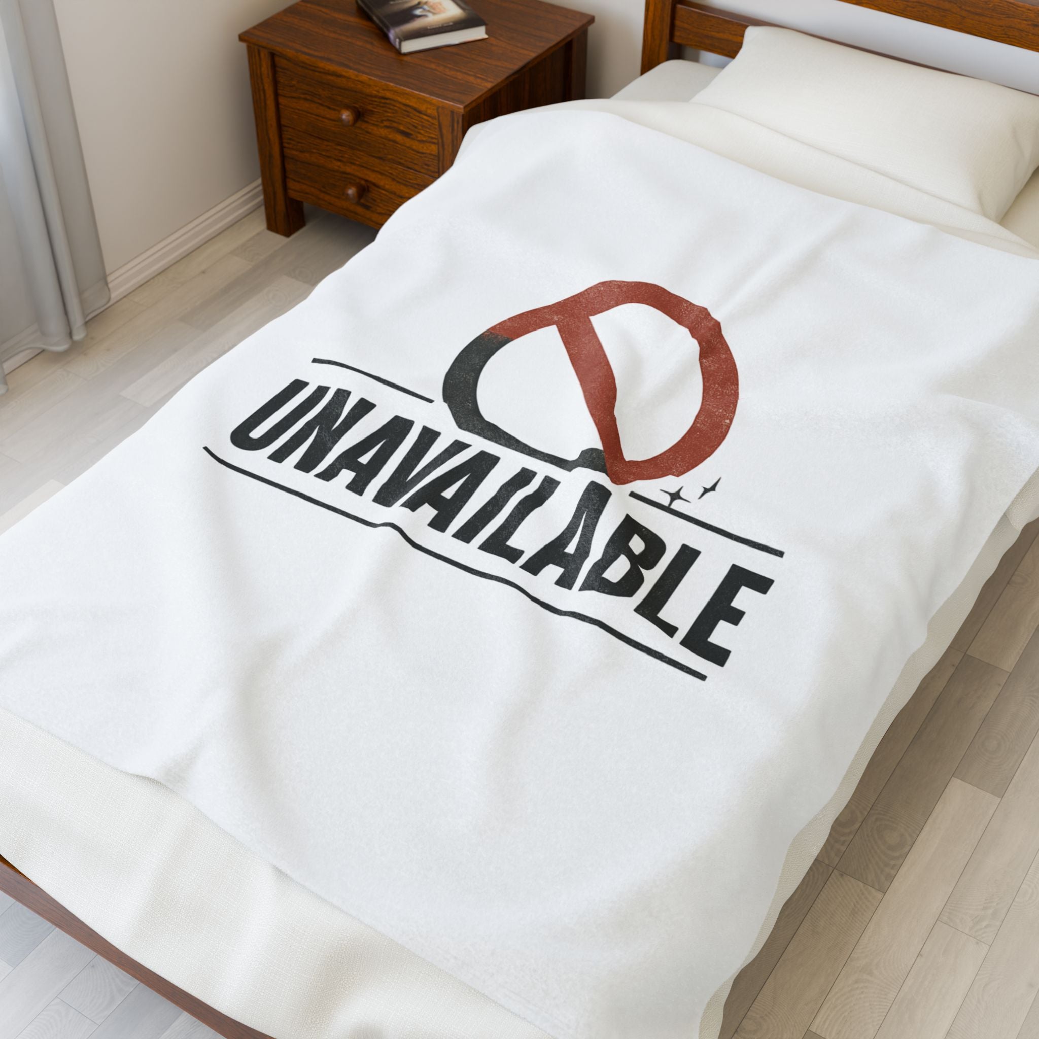 Unavailable Graphic Plush Blanket — Velveteen Cozy Throw with Bold “UNAVAILABLE” Design
