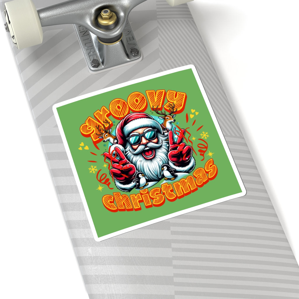 Groovy Christmas Sticker — Retro Santa Peace Sign Holiday Decal