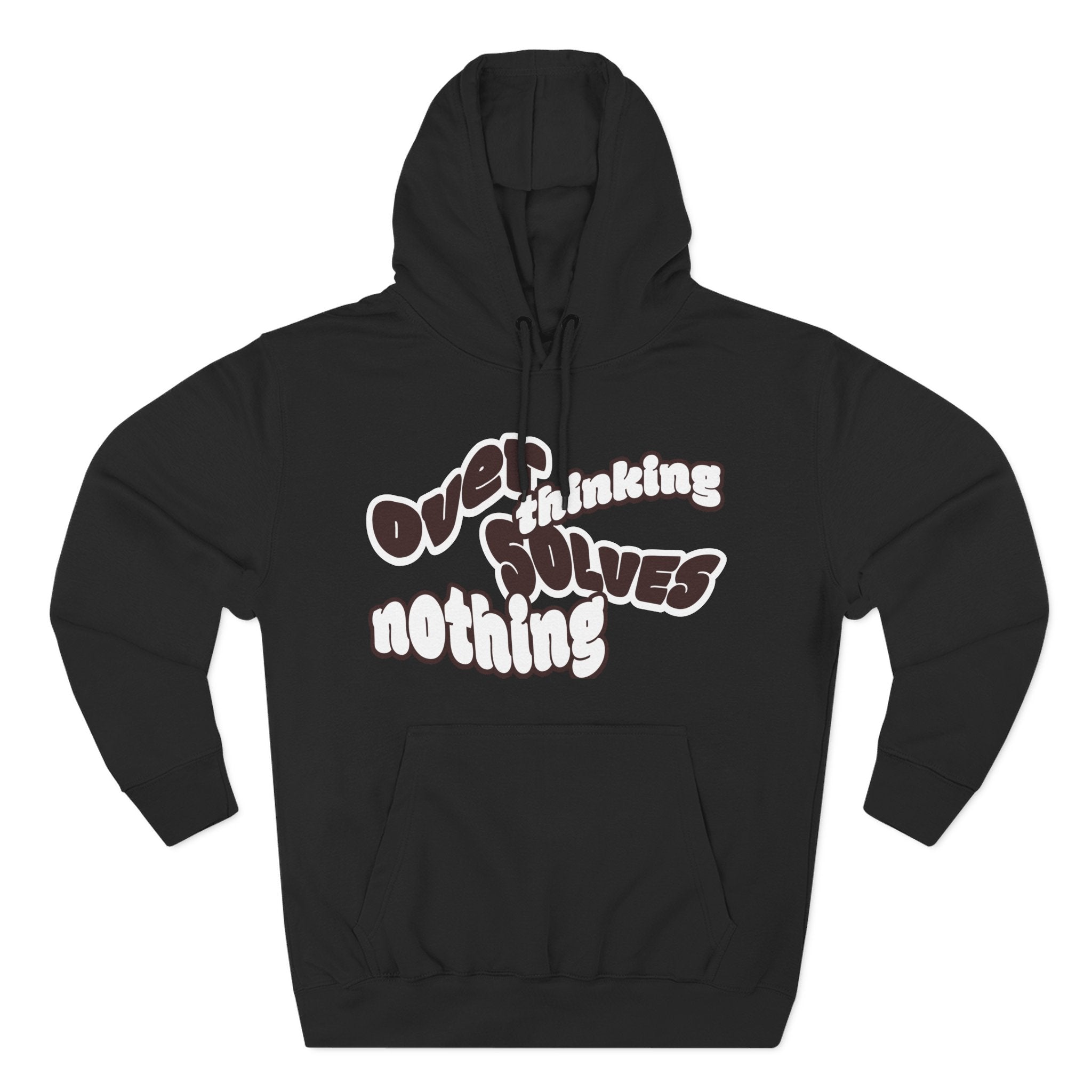 Hoodie — "Overthinking Solves Nothing" Retro Bubble Letter Fleece Hoodie