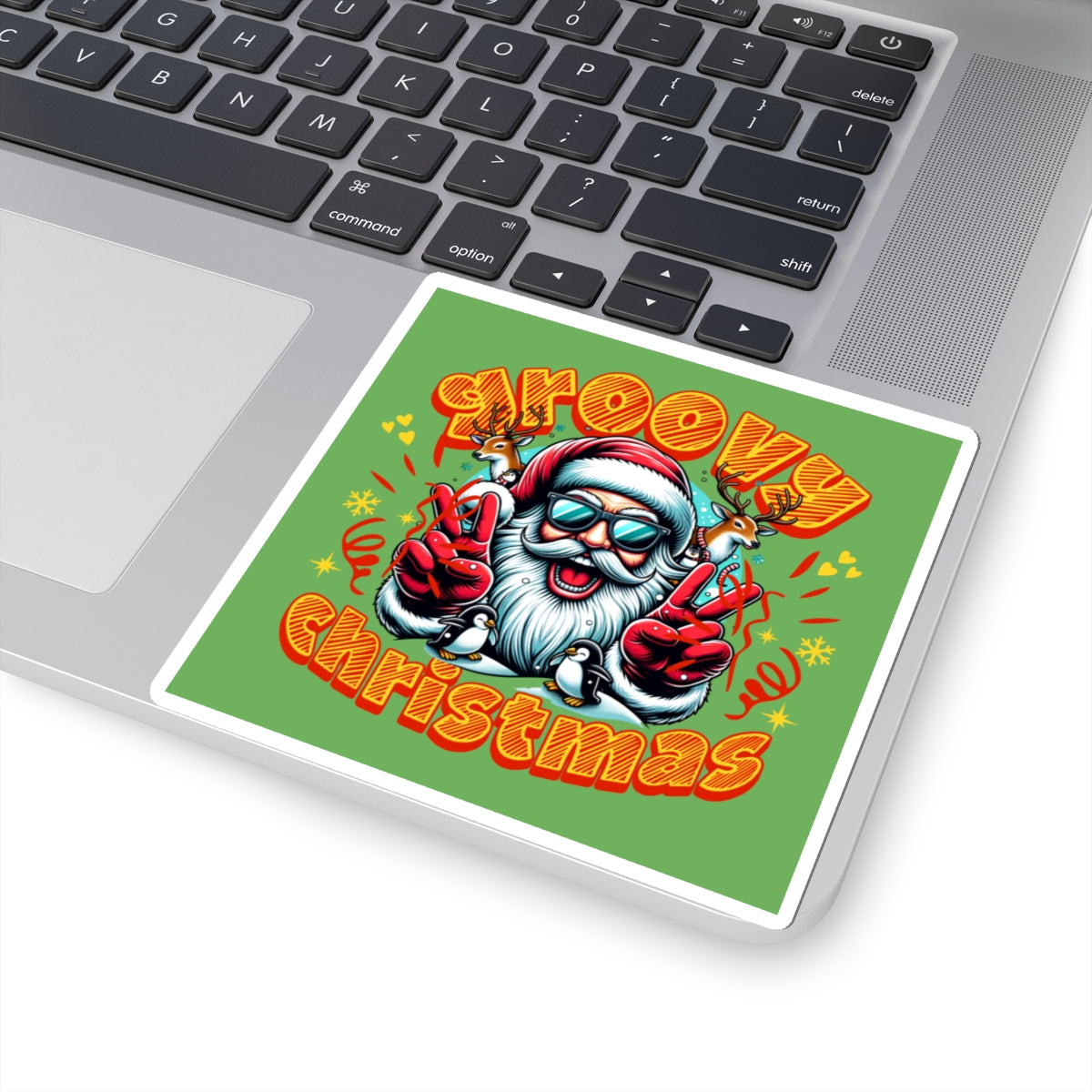 Groovy Christmas Sticker — Retro Santa Peace Sign Holiday Decal