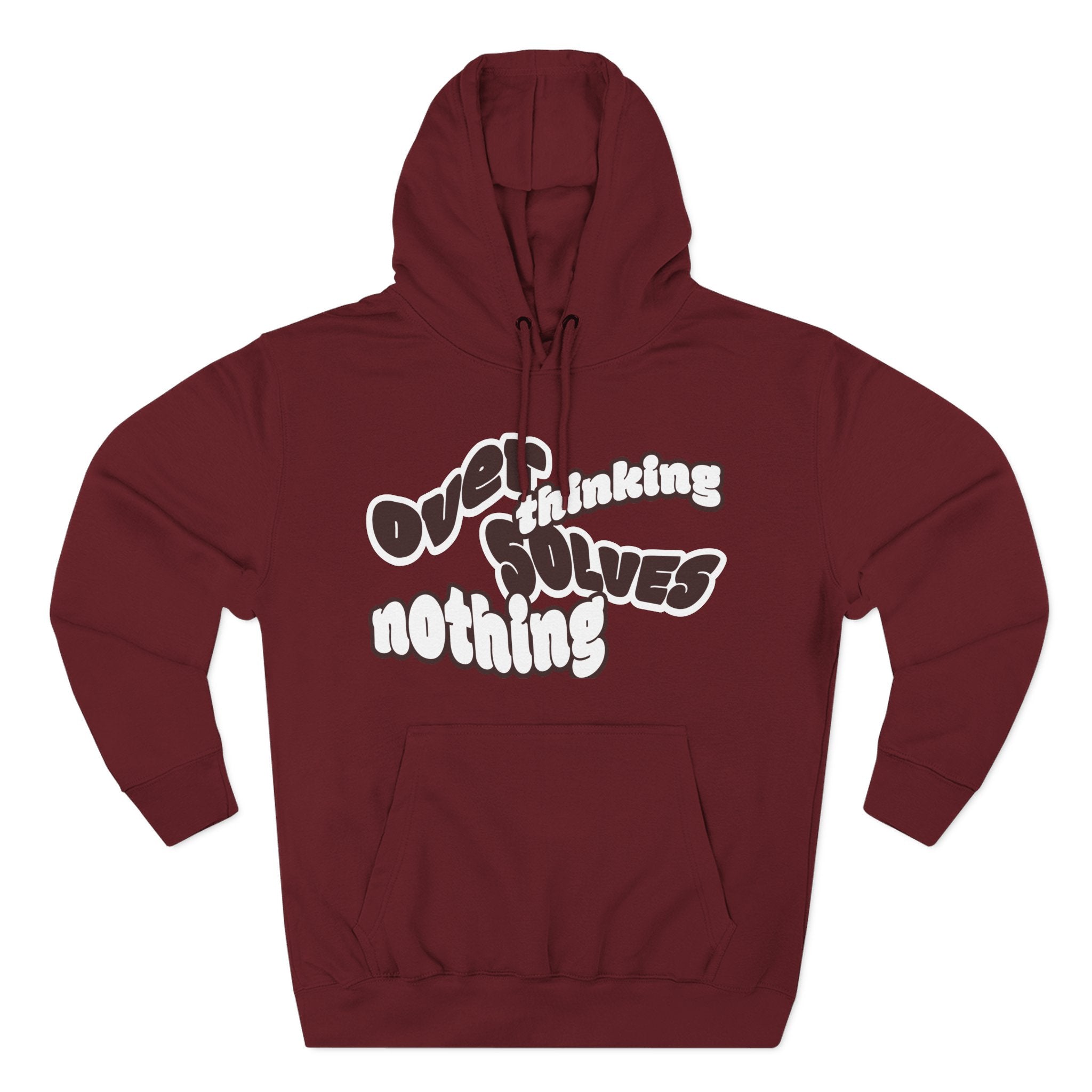 Hoodie — "Overthinking Solves Nothing" Retro Bubble Letter Fleece Hoodie