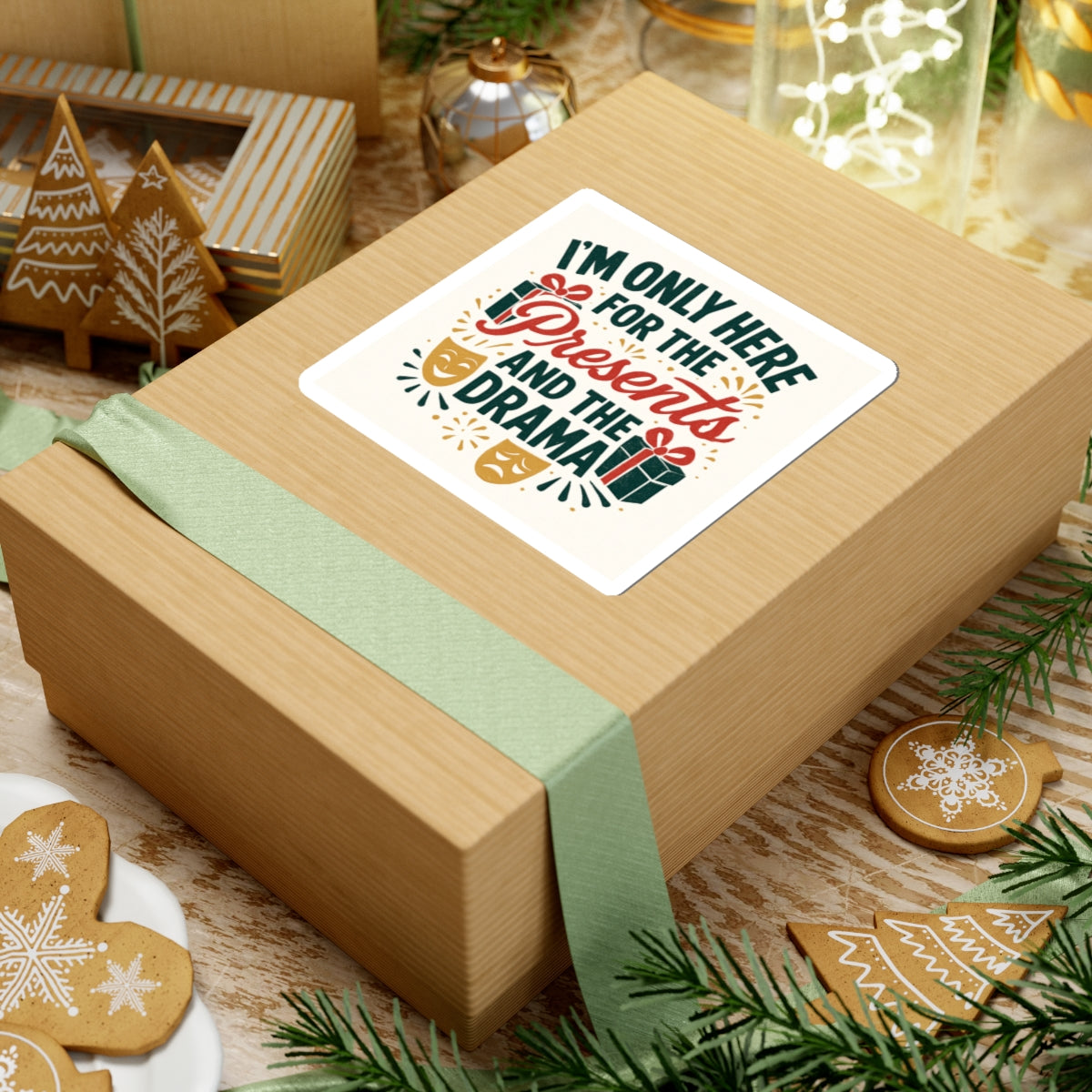 Sticker — "I’m Only Here for the Presents and the Drama" Holiday Gift Sticker