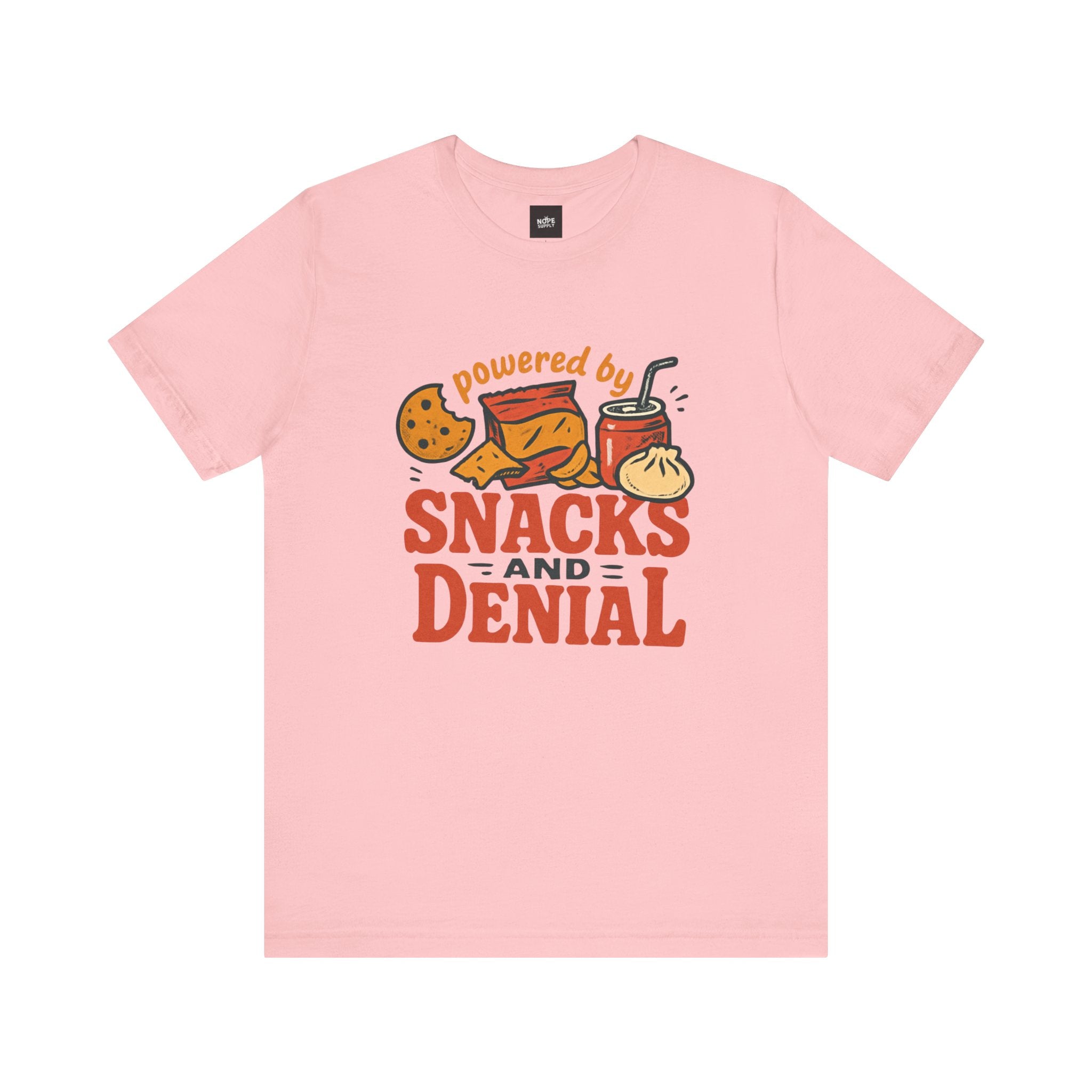 Funny Quote Unisex T-Shirt - Powered by Snacks and Denial