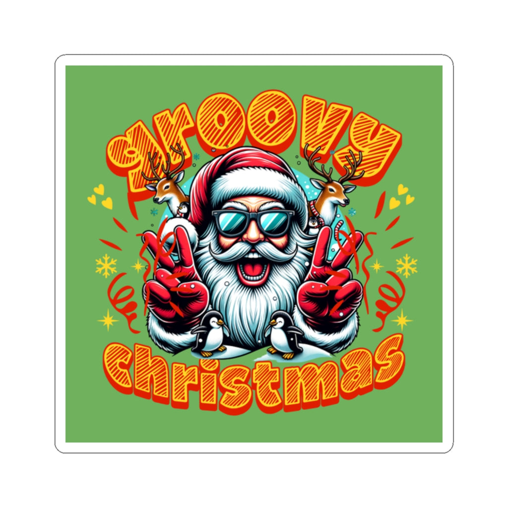 Groovy Christmas Sticker — Retro Santa Peace Sign Holiday Decal
