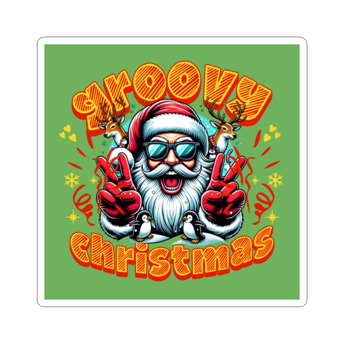 Groovy Christmas Sticker — Retro Santa Peace Sign Holiday Decal