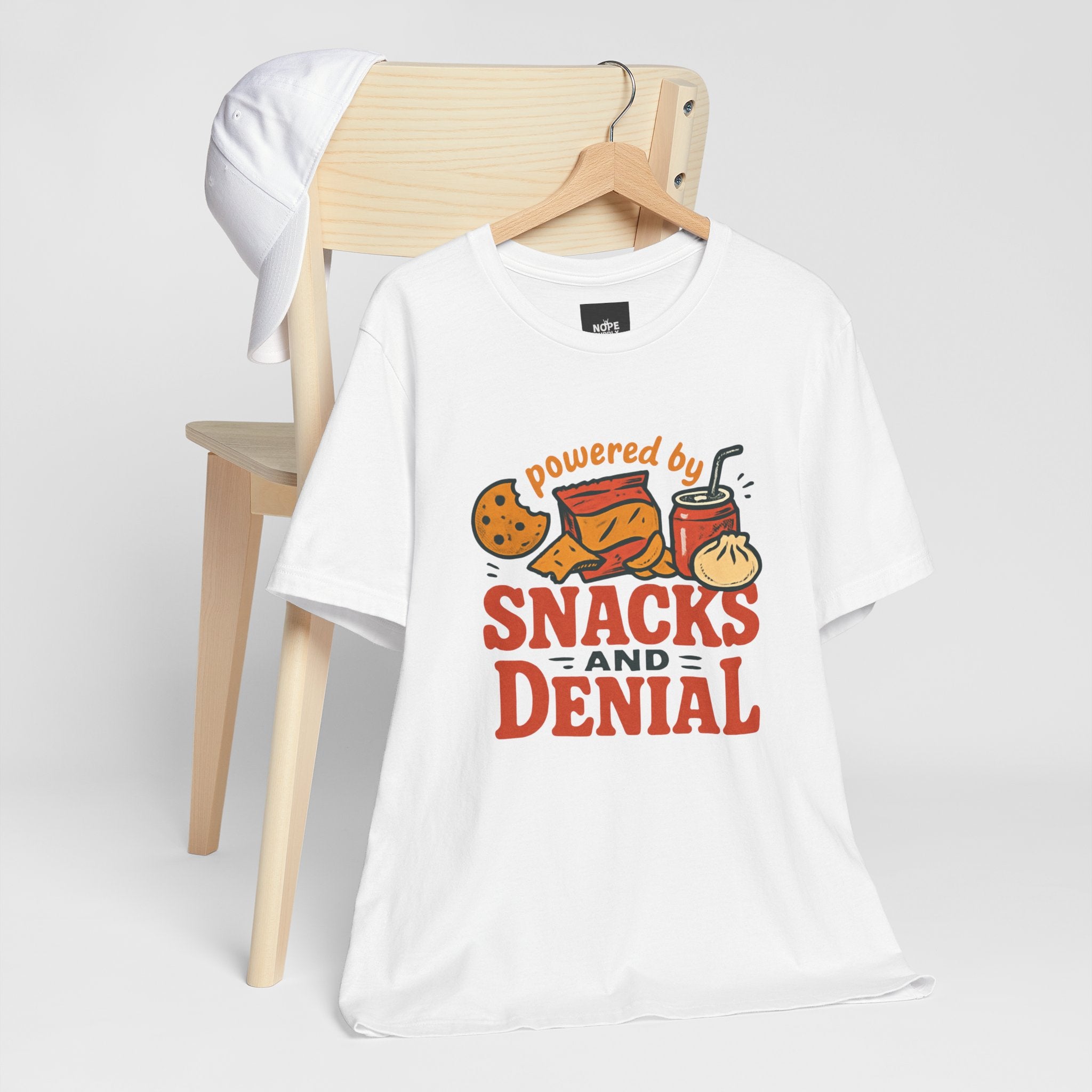 Funny Quote Unisex T-Shirt - Powered by Snacks and Denial
