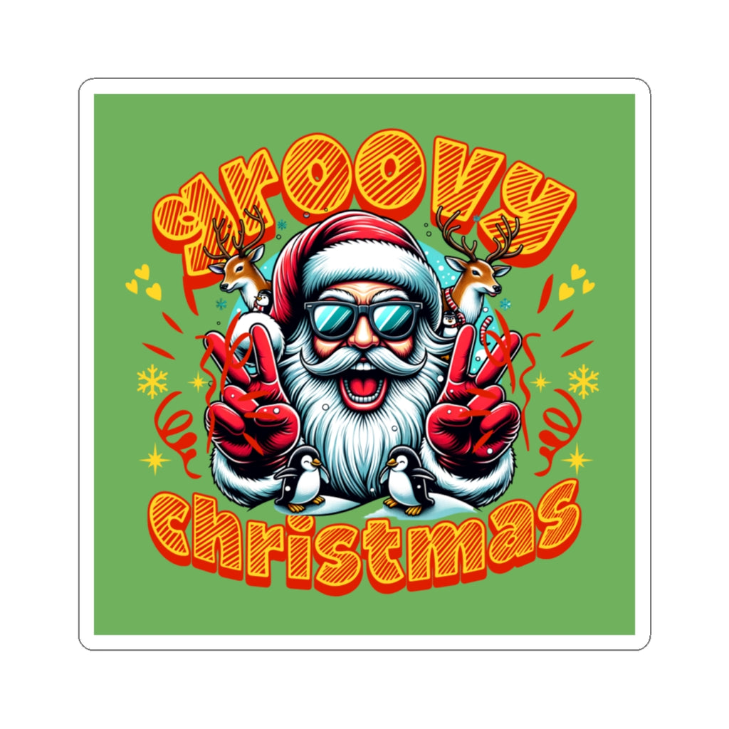 Groovy Christmas Sticker — Retro Santa Peace Sign Holiday Decal