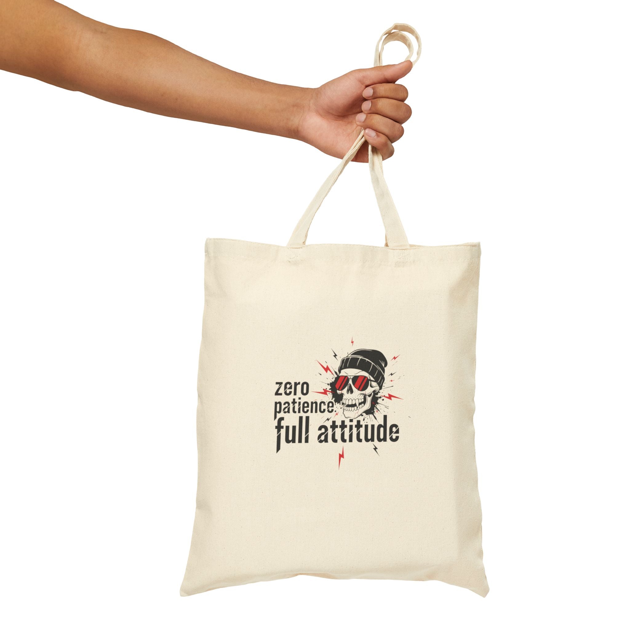Tote Bag — "Zero Patience, Full Attitude" Skull Canvas Tote