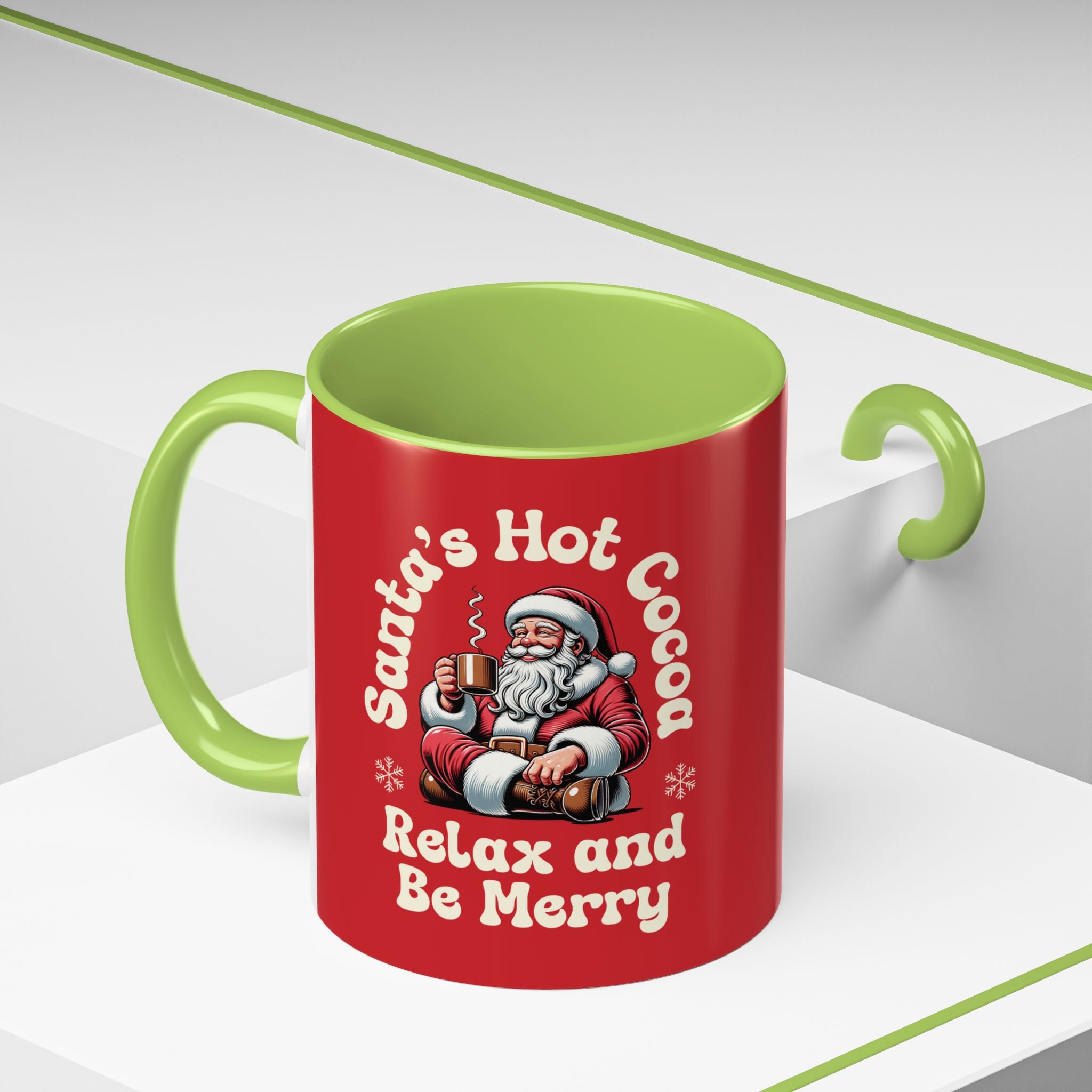 Santa Hot Cocoa Accent Coffee Mug — "Santa's Hot Cocoa Relax and Be Merry" Holiday Mug (11/15oz)