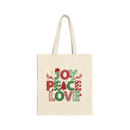 Christmas Joy, Peace & Love Tote Bag — Holiday Canvas Gift Tote