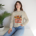 Crewneck Sweatshirt — "Powered by Snacks and Denial" Funny Snack Lover Pullover