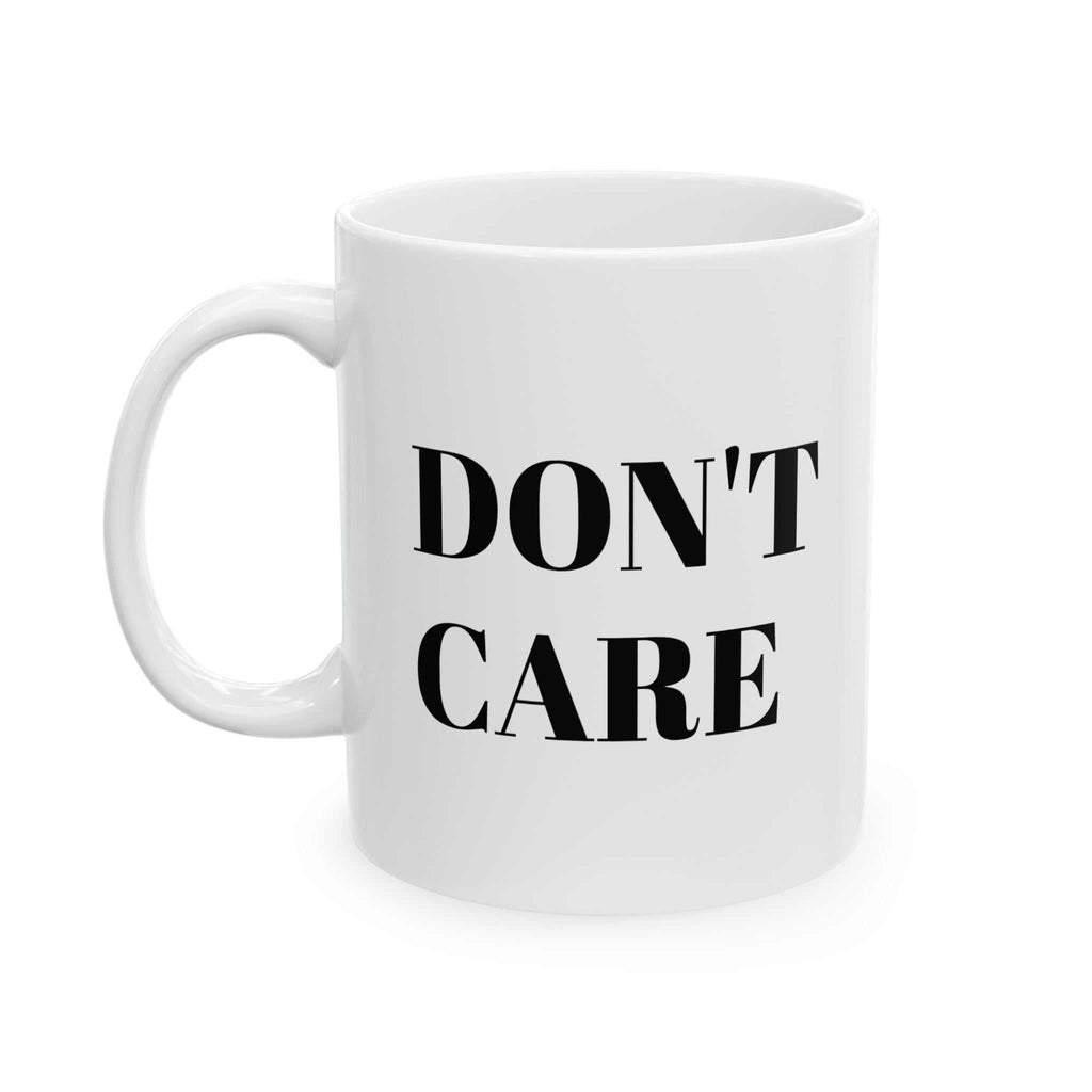 custom mugs DON'T CARE MugMinimalist design, maximum attitude. Product features- Glossy ceramic with a shiny finish for aesthetic appeal.- Vibrant colors brought to life using advanced printiNOPE SUPPLY
