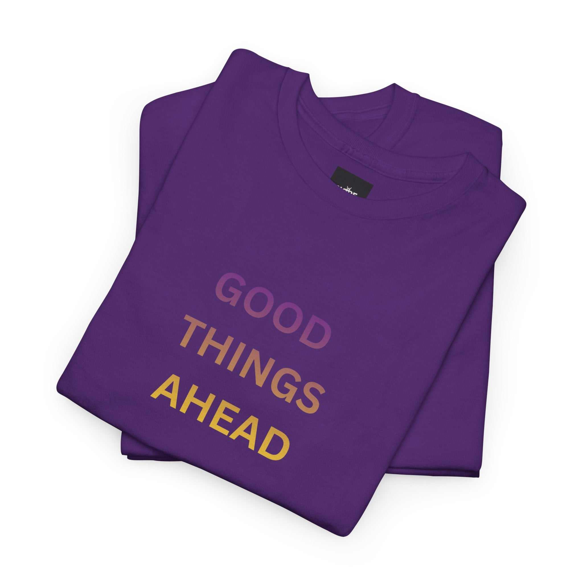 GOOD THINGS AHEAD custom t shirts folded flat- soft cotton fabric detail
