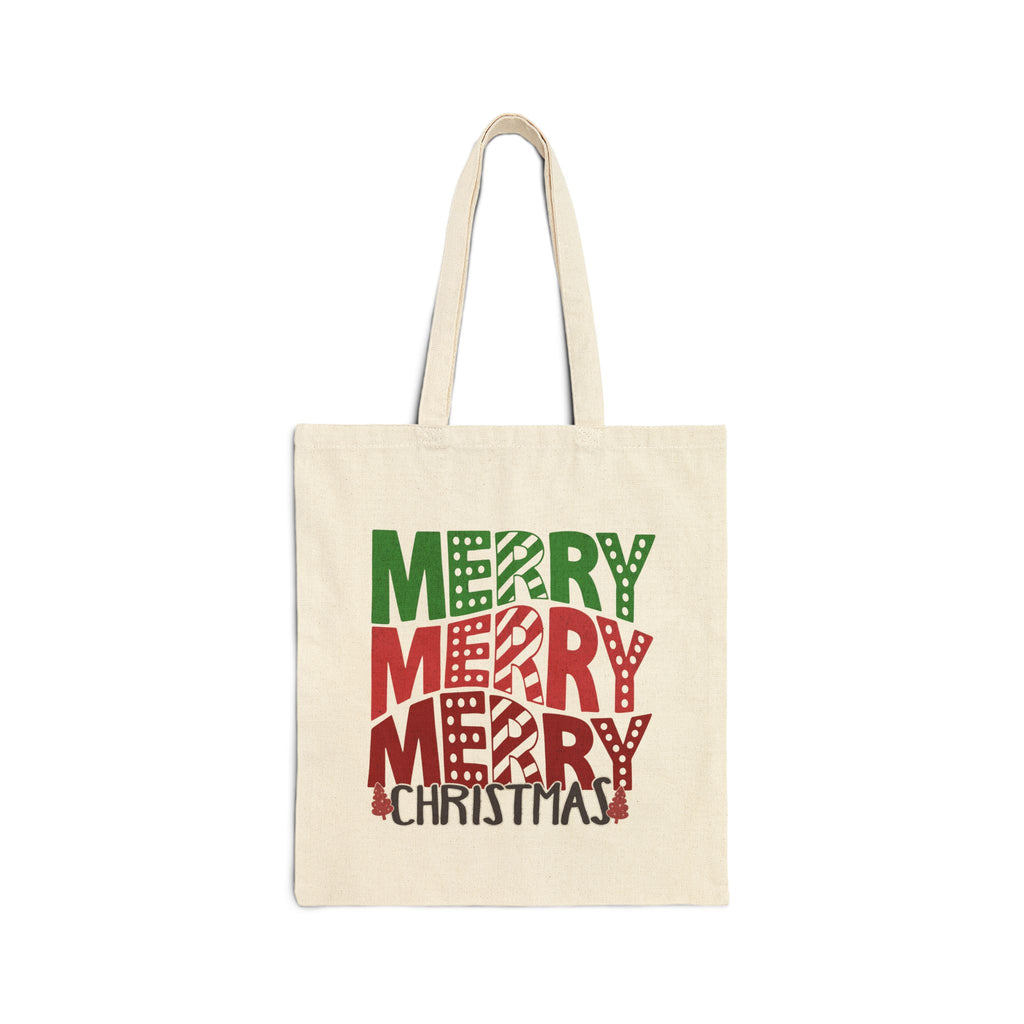 Merry Merry Merry Christmas Tote Bag — Festive Holiday Cotton Canvas Shopper