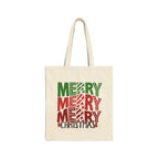 Merry Merry Merry Christmas Tote Bag — Festive Holiday Cotton Canvas Shopper