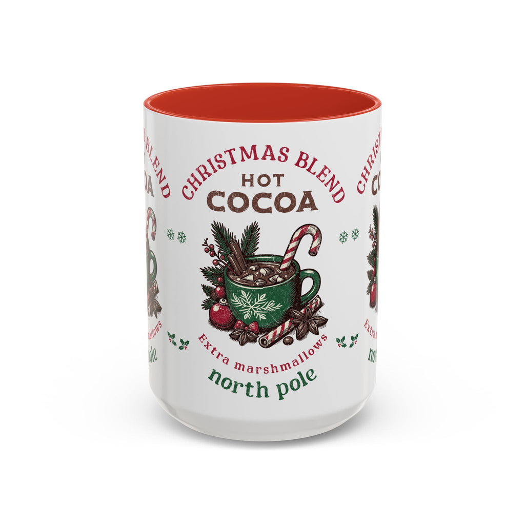 Christmas Blend Hot Cocoa ceramic mug with vintage holiday design and red interior