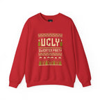 Red Ugly Sweater Party Christmas crewneck sweatshirt with festive holiday patterns and embroidery