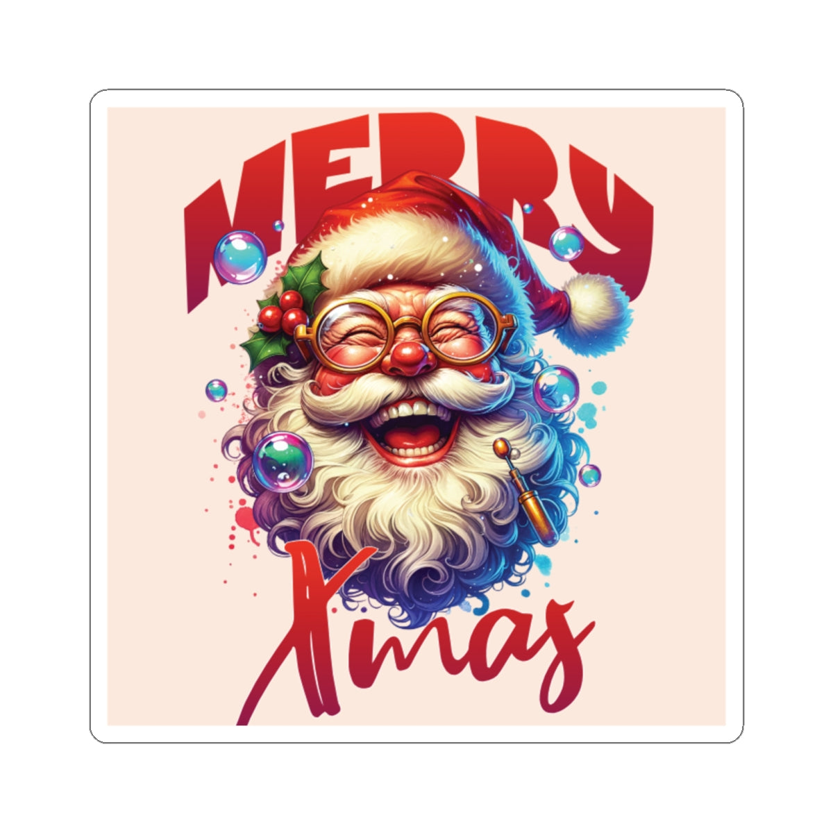 Christmas Santa Sticker — "Merry Xmas" Kiss-Cut Holiday Decal