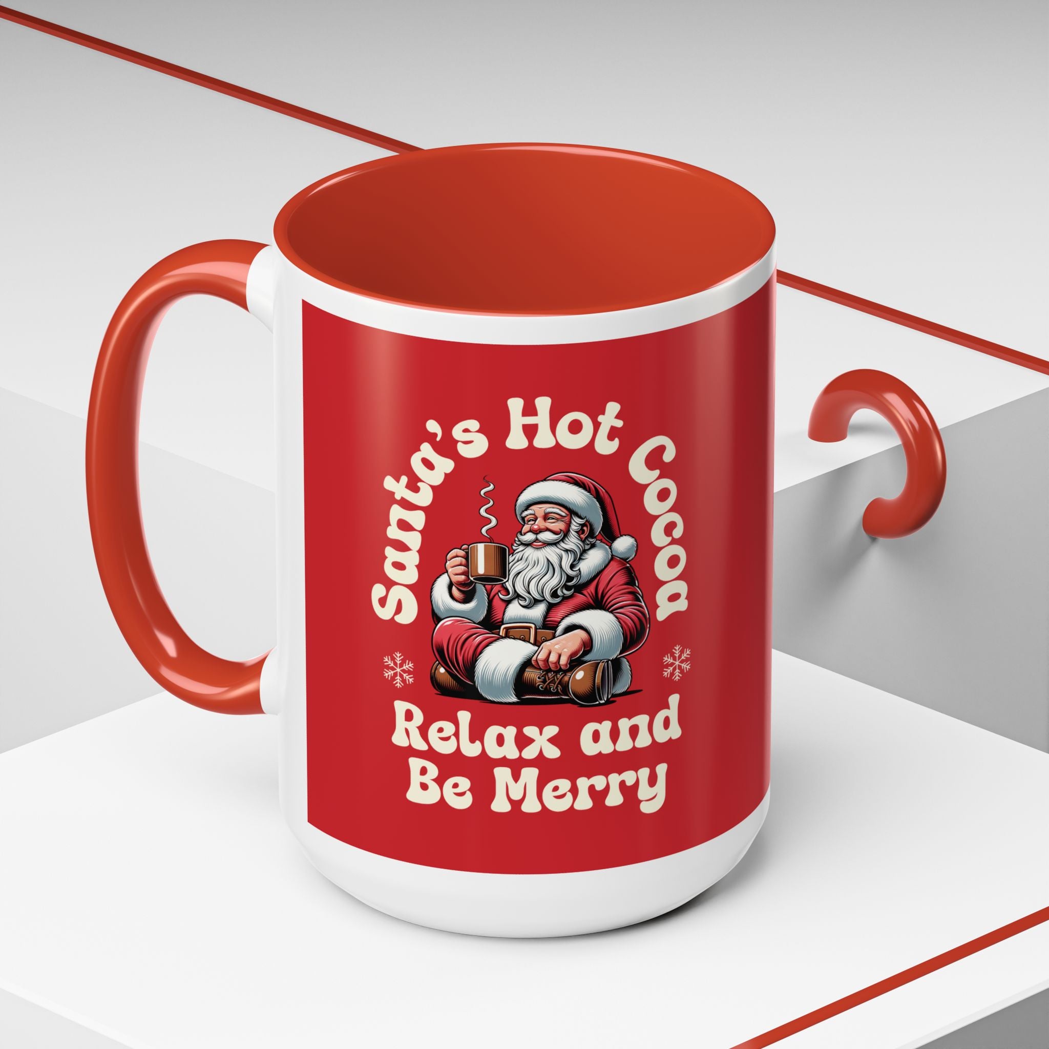 Santa Hot Cocoa Accent Coffee Mug — "Santa's Hot Cocoa Relax and Be Merry" Holiday Mug (11/15oz)