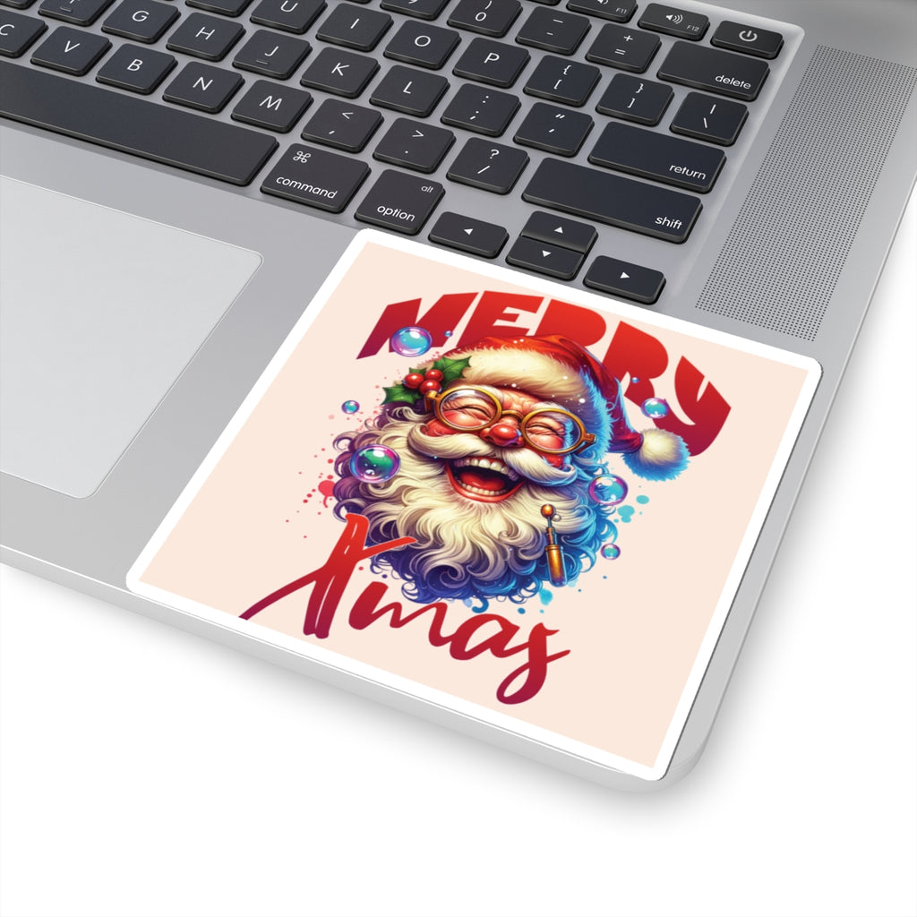 Christmas Santa Sticker — "Merry Xmas" Kiss-Cut Holiday Decal